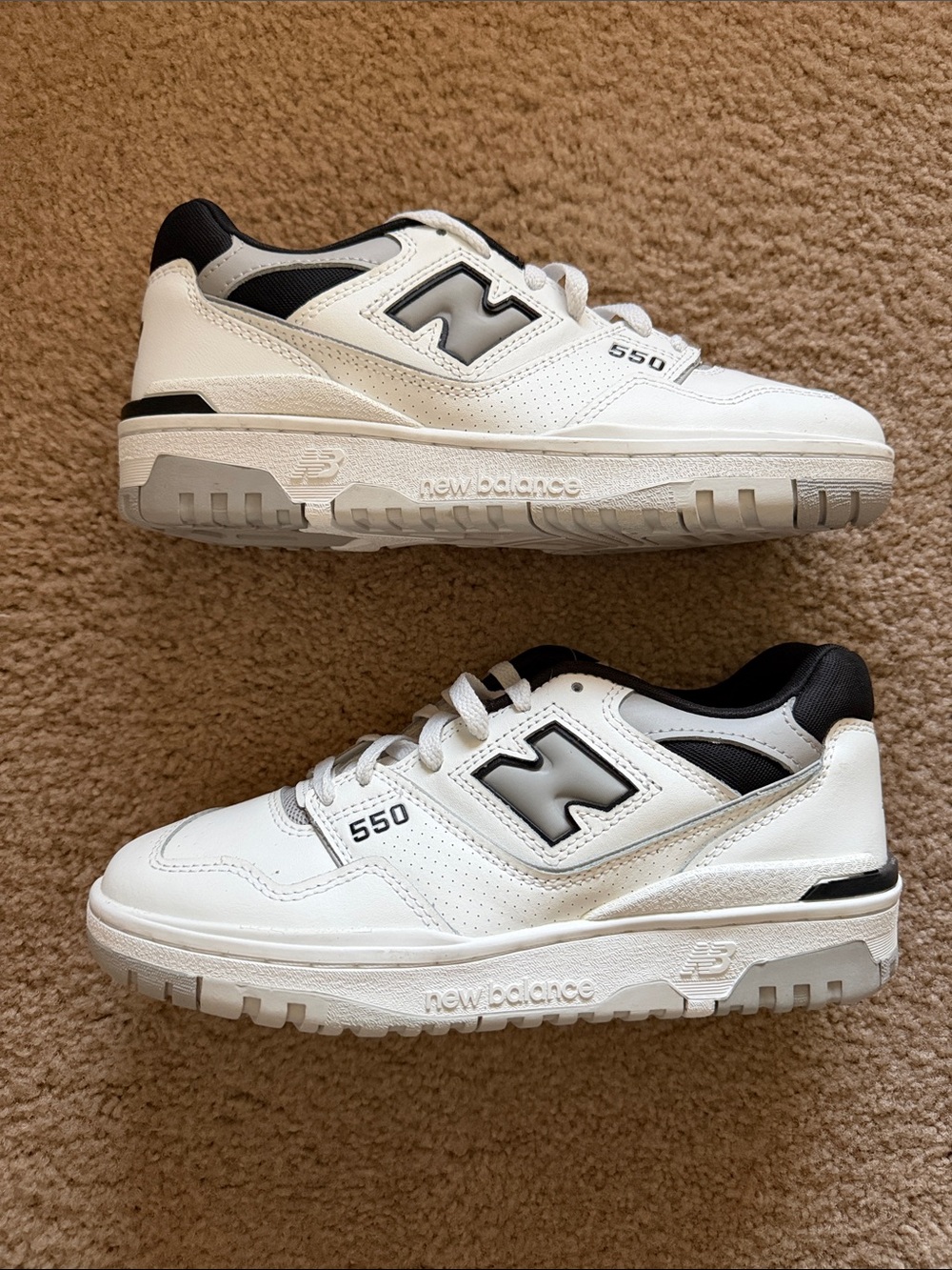 New Balance White and Black 550 Low-Top Sneakers